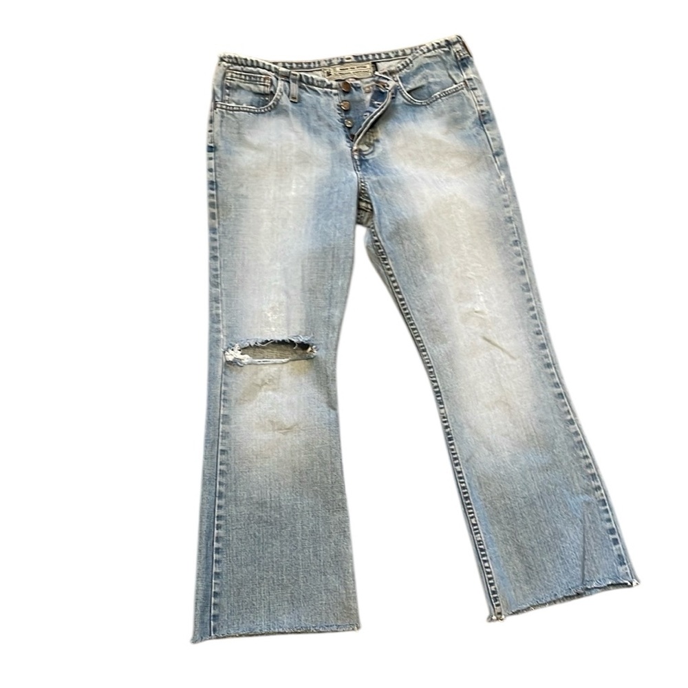 American Eagle Vintage Mid-Rise Button‎ Fly Wide Leg Raw Edge Cropped Jeans